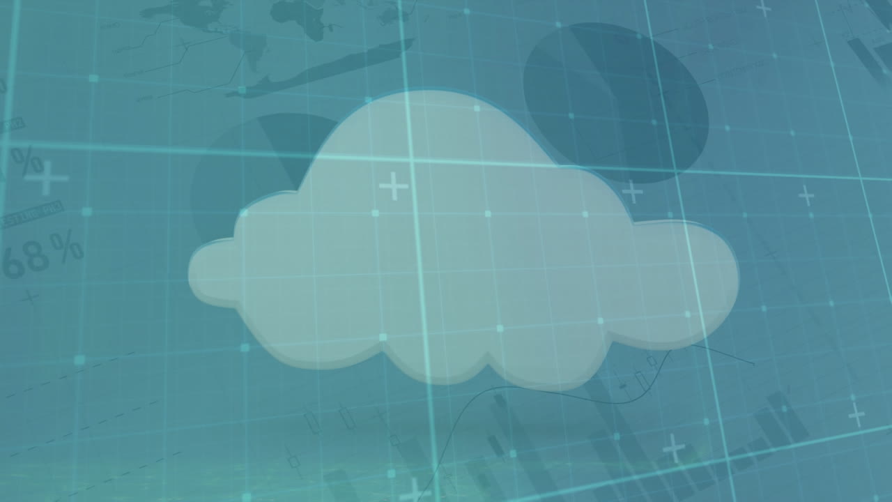 animación de estadísticas con nubes sobre hombre caucásico bajo el agua nadando en la piscina