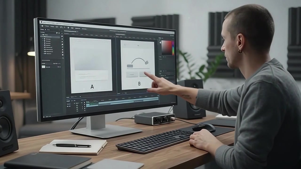 Graphic Designer Working on UI Project in Studio