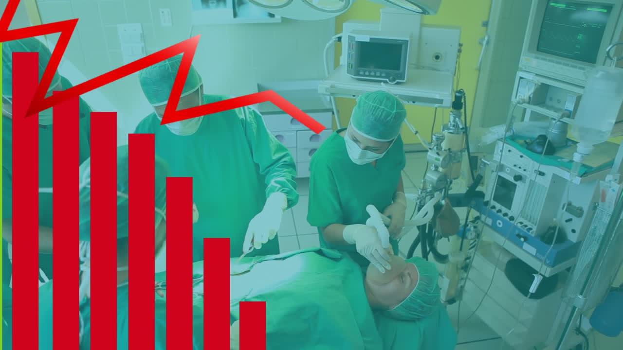 Animatie van een grafiek over een chirurg in een operatiekamer