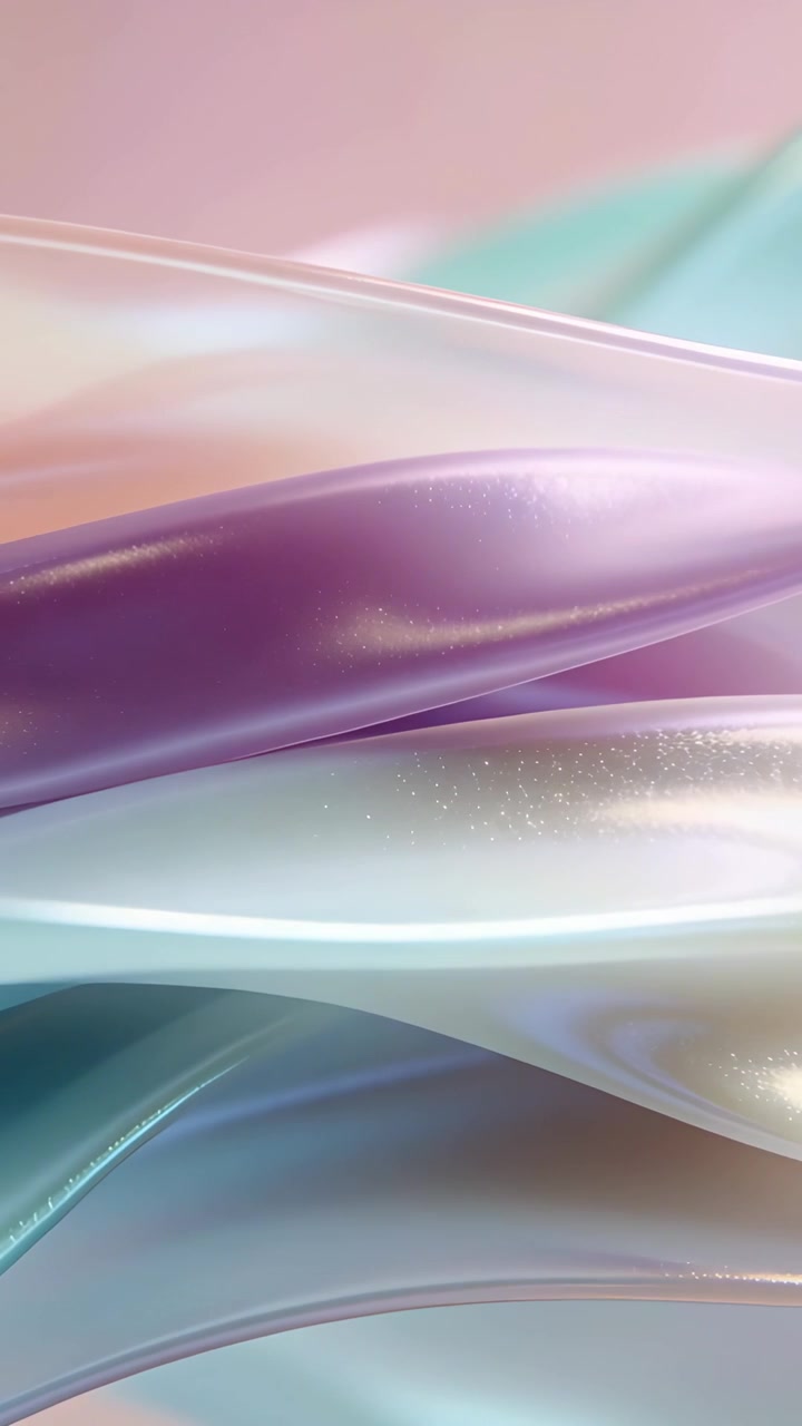 Vertical video: Shifting light causing pearly ribbons flowing in macro studio, revealing glitter