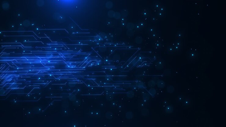 Sfondo di innovazione nella comunicazione con linee astratte di tecnologia di rete e circuito stampato, intelligenza artificiale