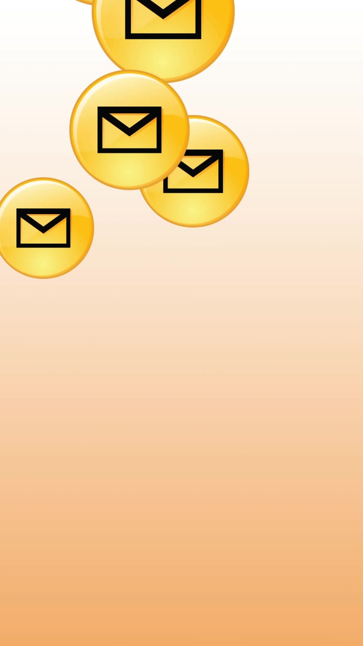 Digital animation of multiple message icons on round banner floating against gradient background
