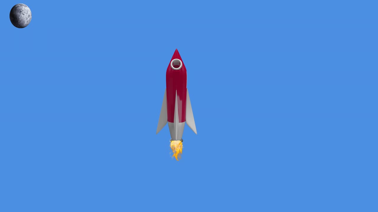 Animation of rocket icon on blue background
