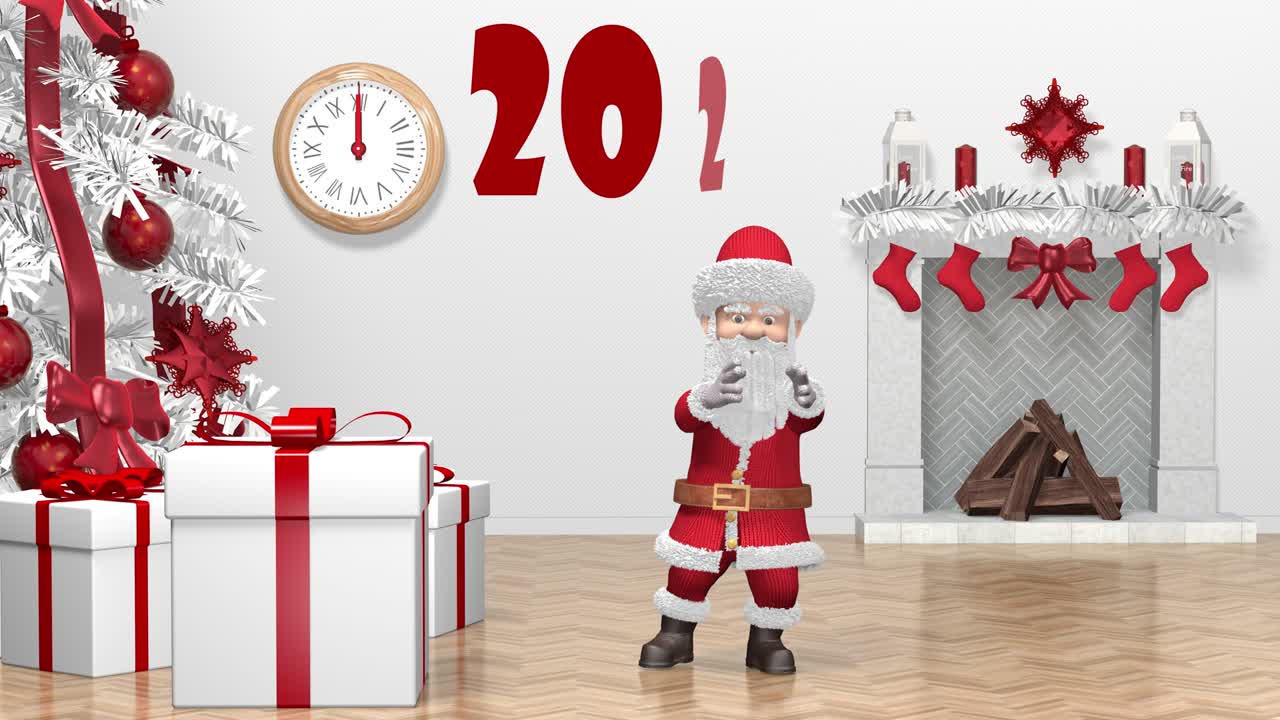 크리스마스 트리 근처에서 춤을 추는 산타클로스 - 메리 크리스마스 및 행복한 새해 2021 애니메이션 - 없는 루프 - 크리스마스 애니메이션