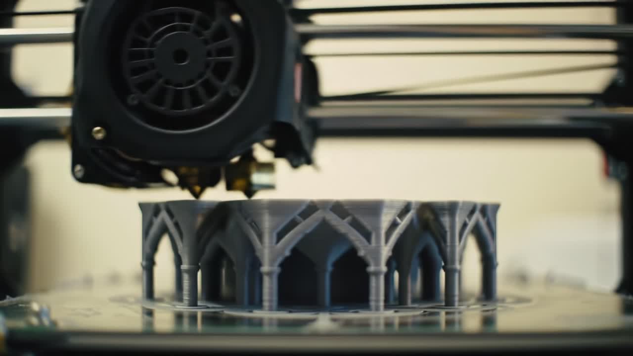 Intricate 3D Printing Process Showcased in Two Frames, Capturing the Precision and Detail of Architectural Models Being Created Layer by Layer