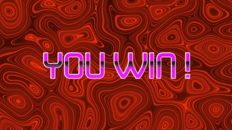 Animation of pink, neon words You Win over red, lava background