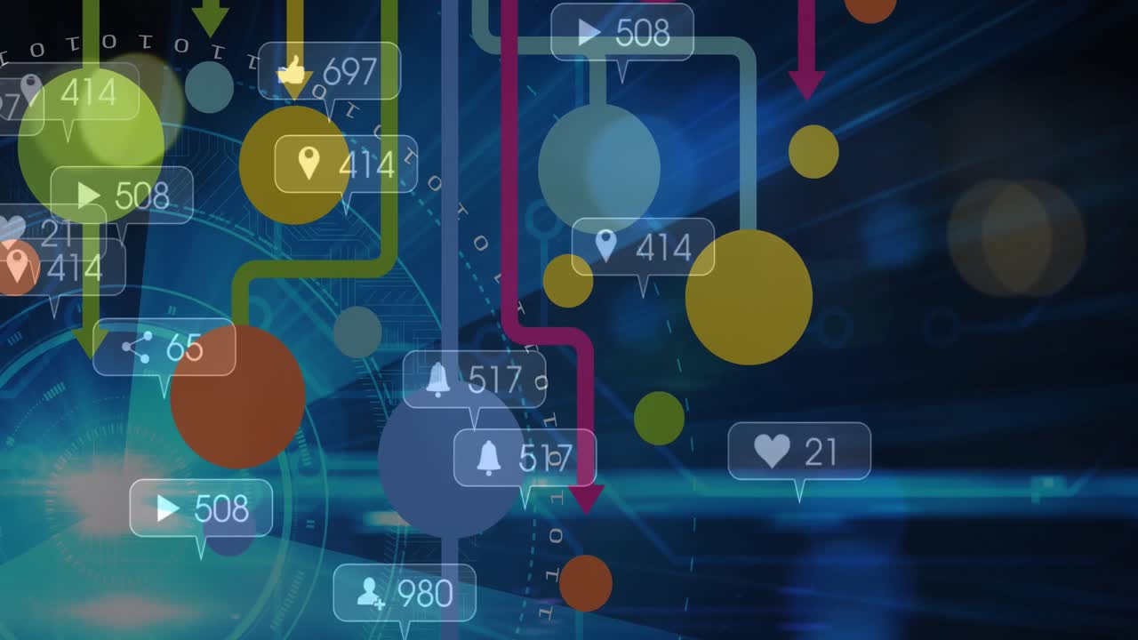 animación de iconos de redes sociales sobre un fondo negro