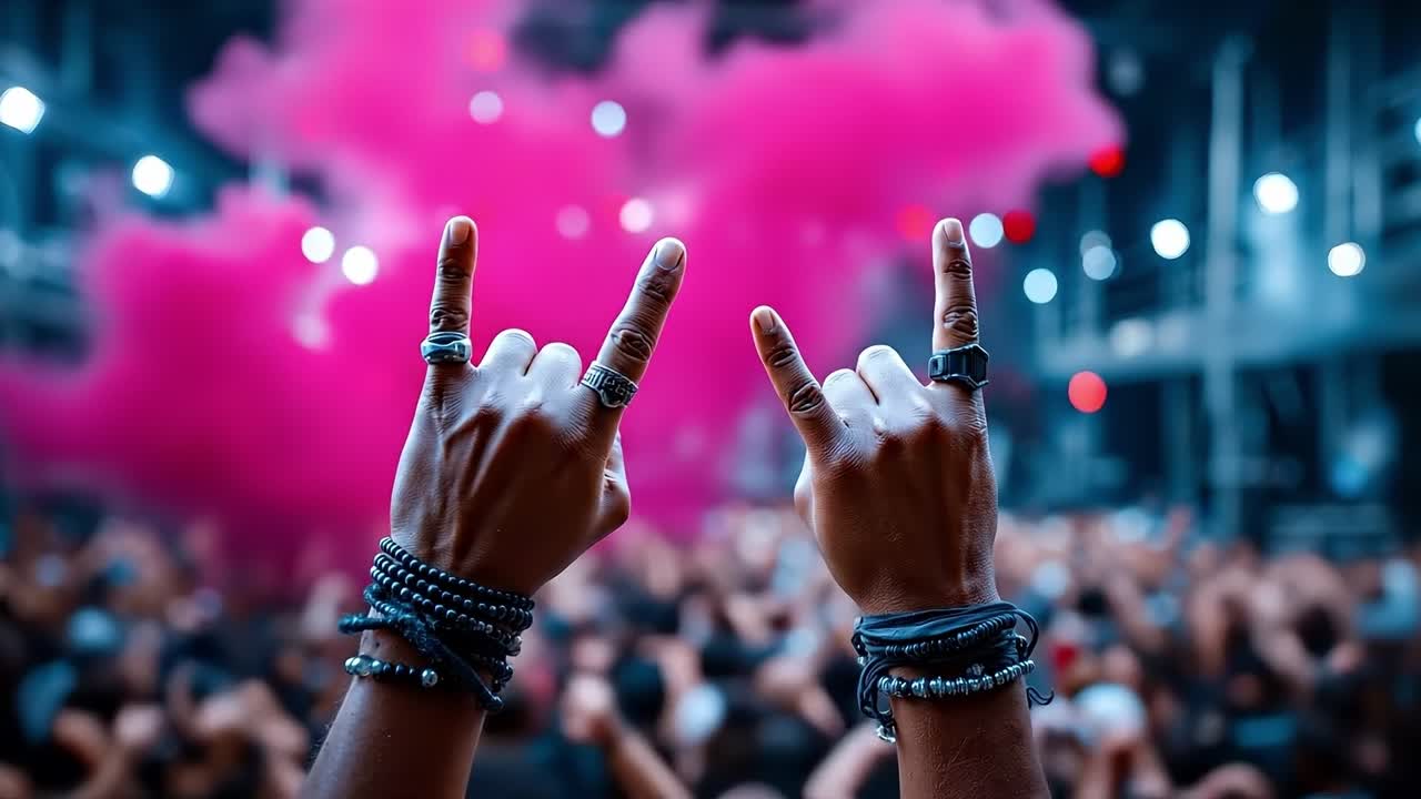 음악 축제 에서 손 을 높이 들고 있는 사람 들 의 군중