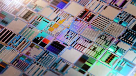 Silicon-semiconductor-wafer-close-up.-In-electronics,-a-wafer-also-called-a-slice-or-substrate-is-a-thin-slice-of-semiconductor,-a-crystalline-silicon,-used-for-the-fabrication-of-integrated-circuits