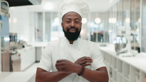 Face,-chef-and-happy-black-man-with-arms-crossed