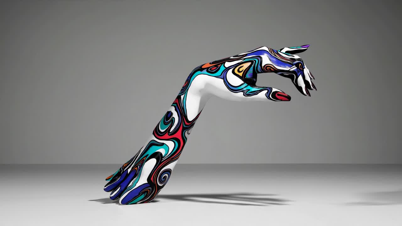 추상적이고 다채로운 손과 팔을 그렸습니다.