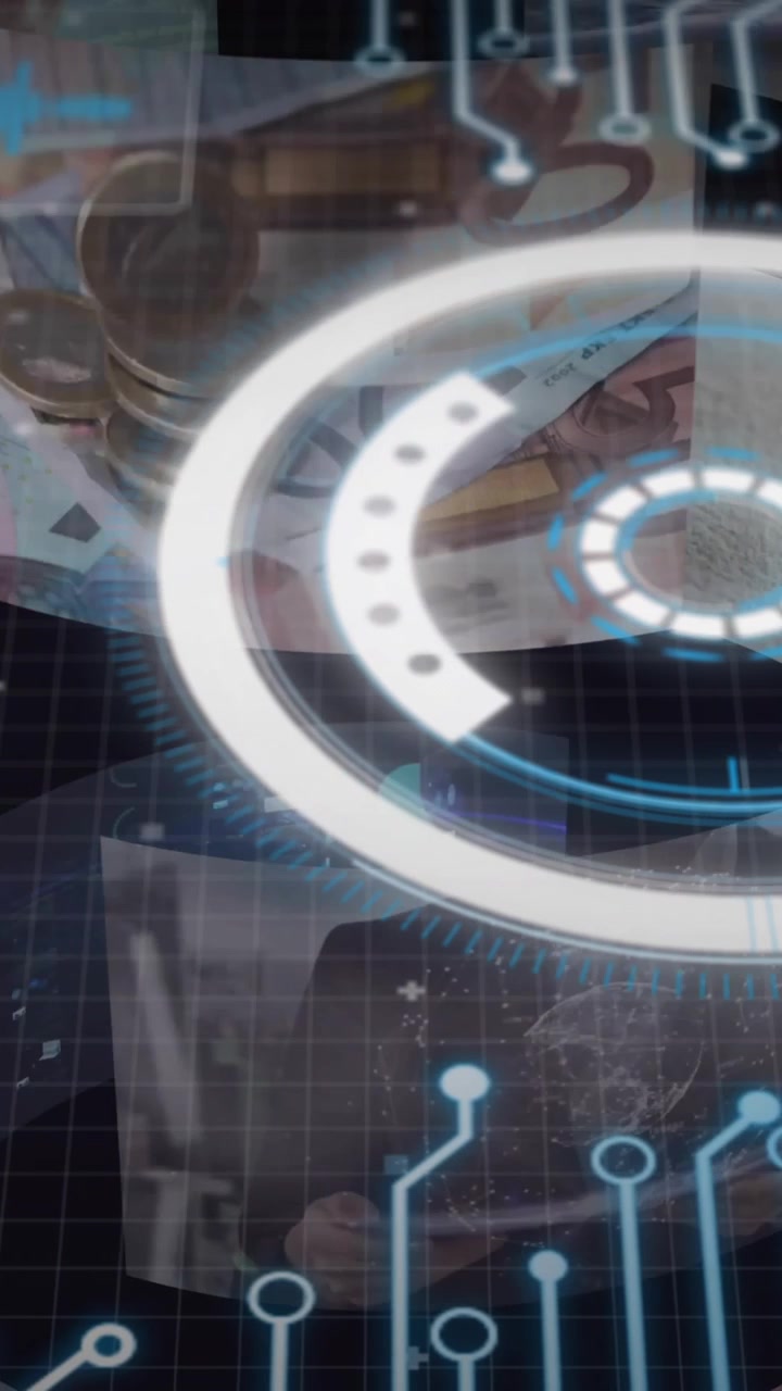 I skolen, animation der viser futuristisk digital interface med holografisk display