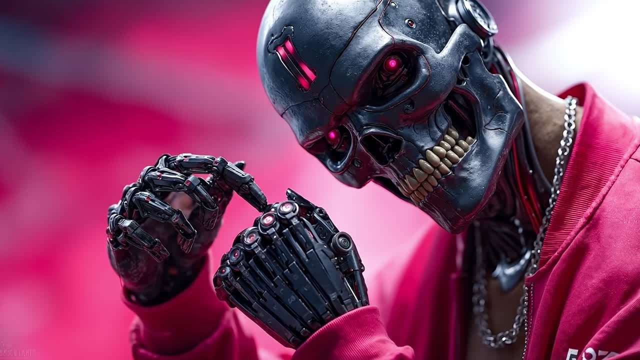 A man in a red jacket holding a pair of gloves