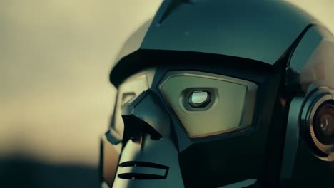 close-up of a futuristic robot's head