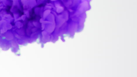 defocused shot of purple paint or dye dropped into water against white background to create swirling colourful smoke background