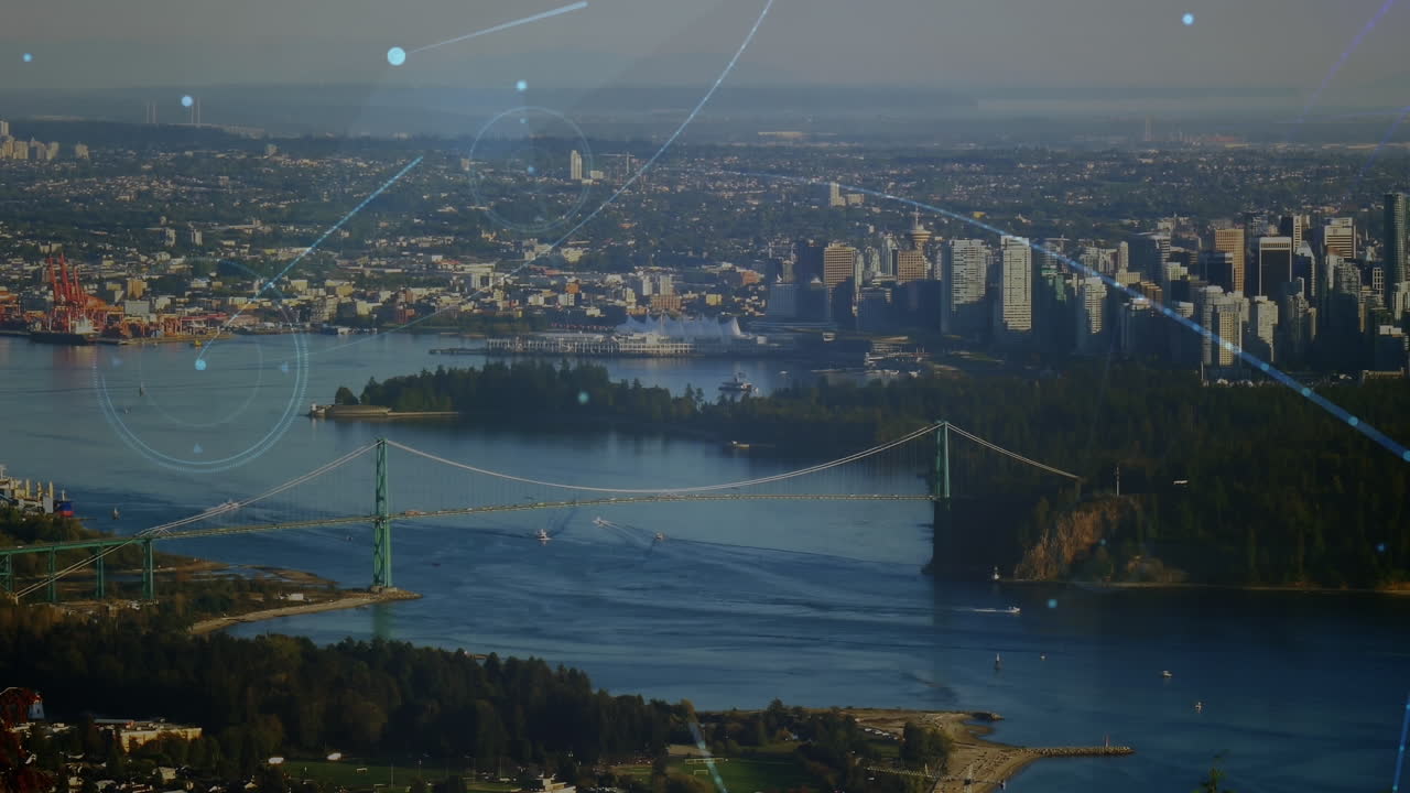 도시 풍경에 대한 연결 네트워크의 애니메이션