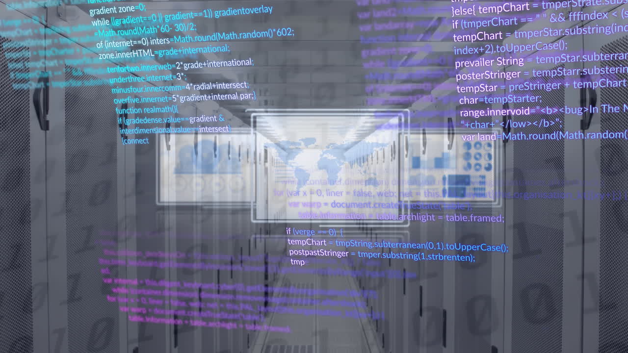 컴퓨터 서버를 통해 데이터 처리의 애니메이션