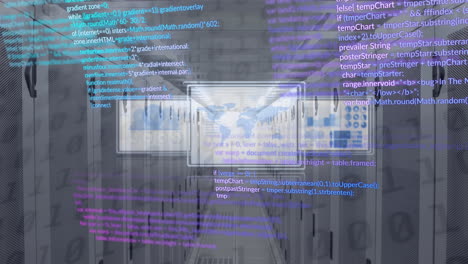 animación del procesamiento de datos a través de servidores informáticos