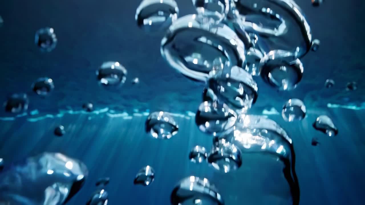 Underwater video capturing rising bubbles from a low-angle, showcasing a serene, aquatic atmosphere
