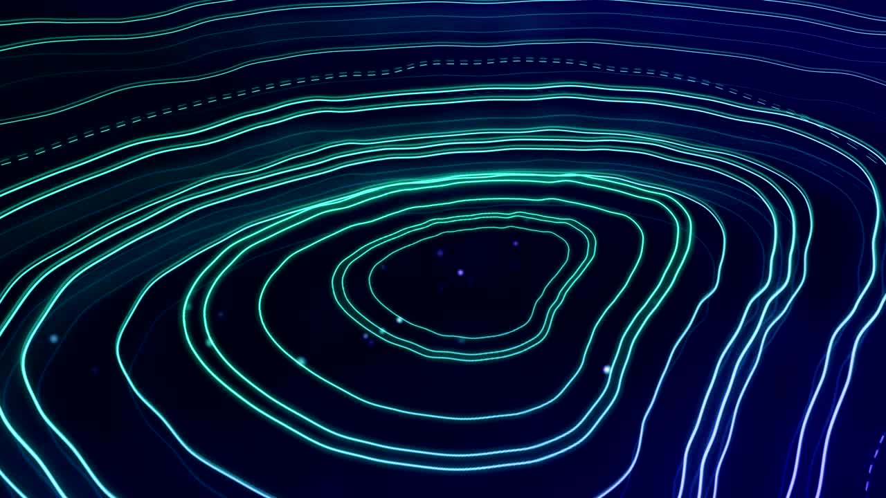 animación de líneas brillantes en movimiento circular contra un fondo azul