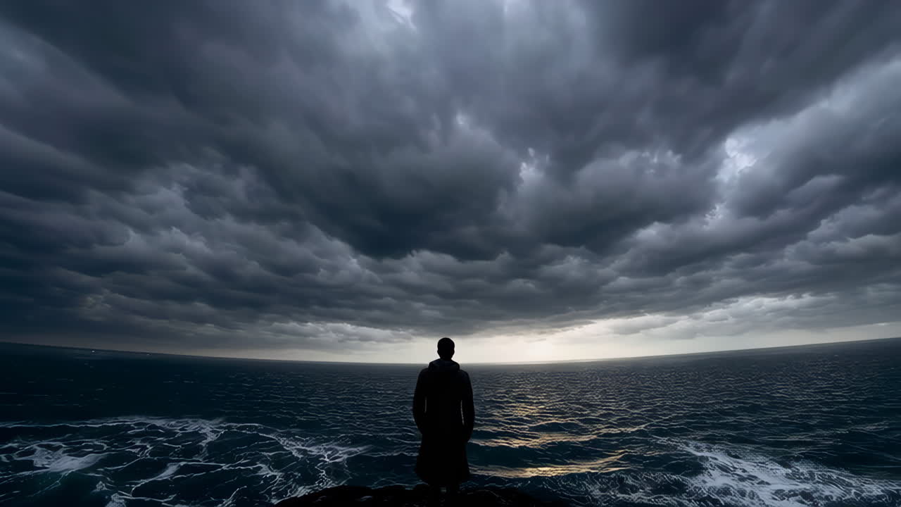 Stormy Sunset over the Ocean with a Person