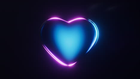 loop animation of a heart with dark neon light effect, 3d rendering.