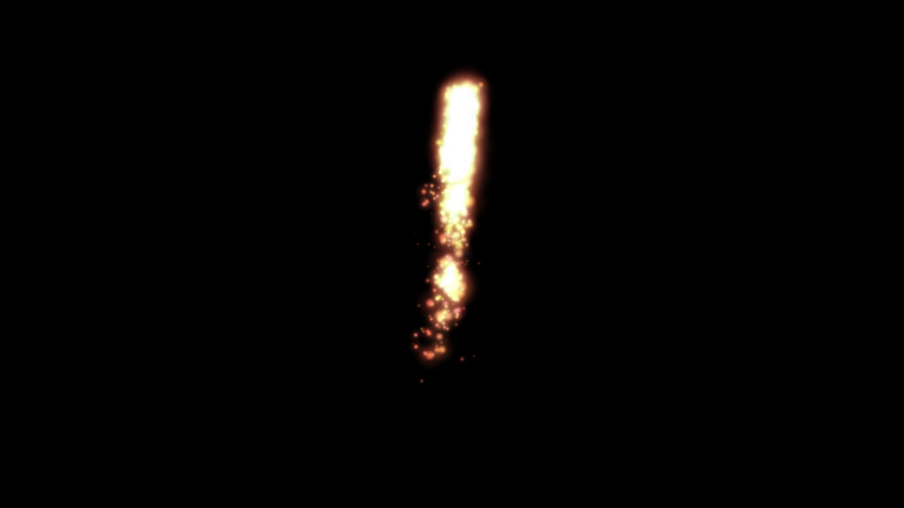 Glowing golden fire exclamation mark on transparent background