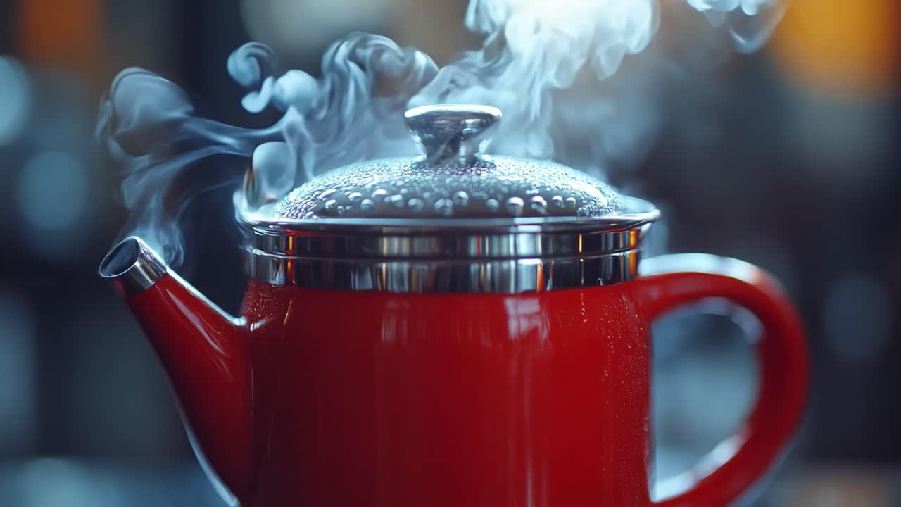 Red Teapot with Steam