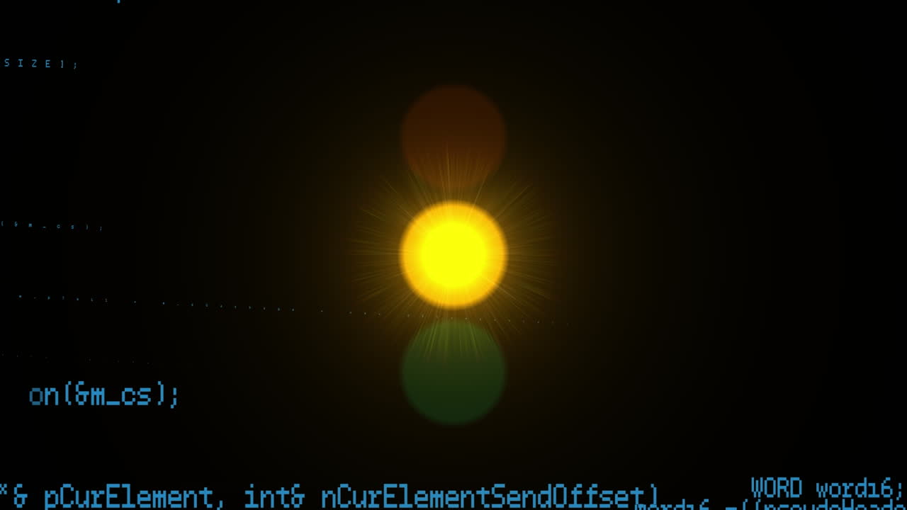 Animation of data processing over traffic lights and dark background