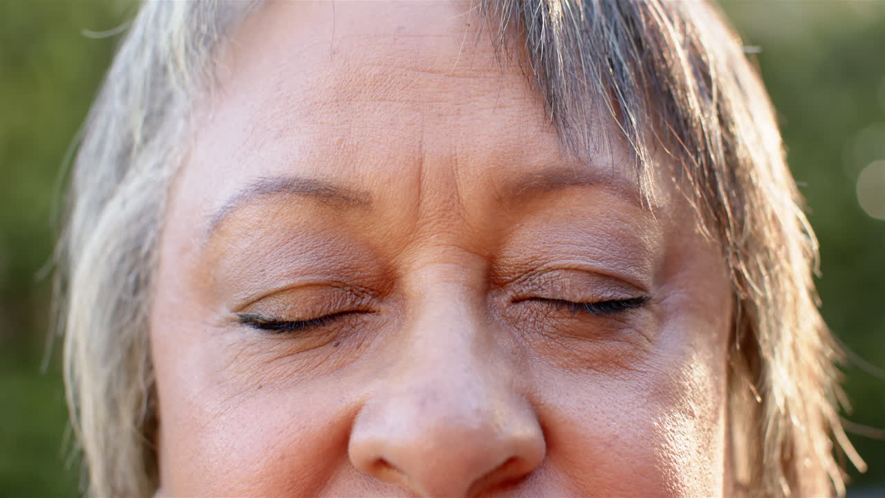 Close-up of person's face, focusing on eyes and facial expression