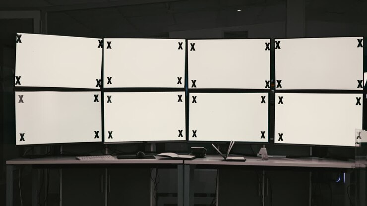 Workstation multi-monitor in un ufficio moderno