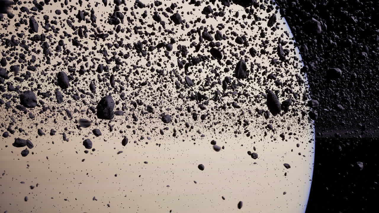 Dramatic view of saturns rings showcasing icy particles and rocky debris