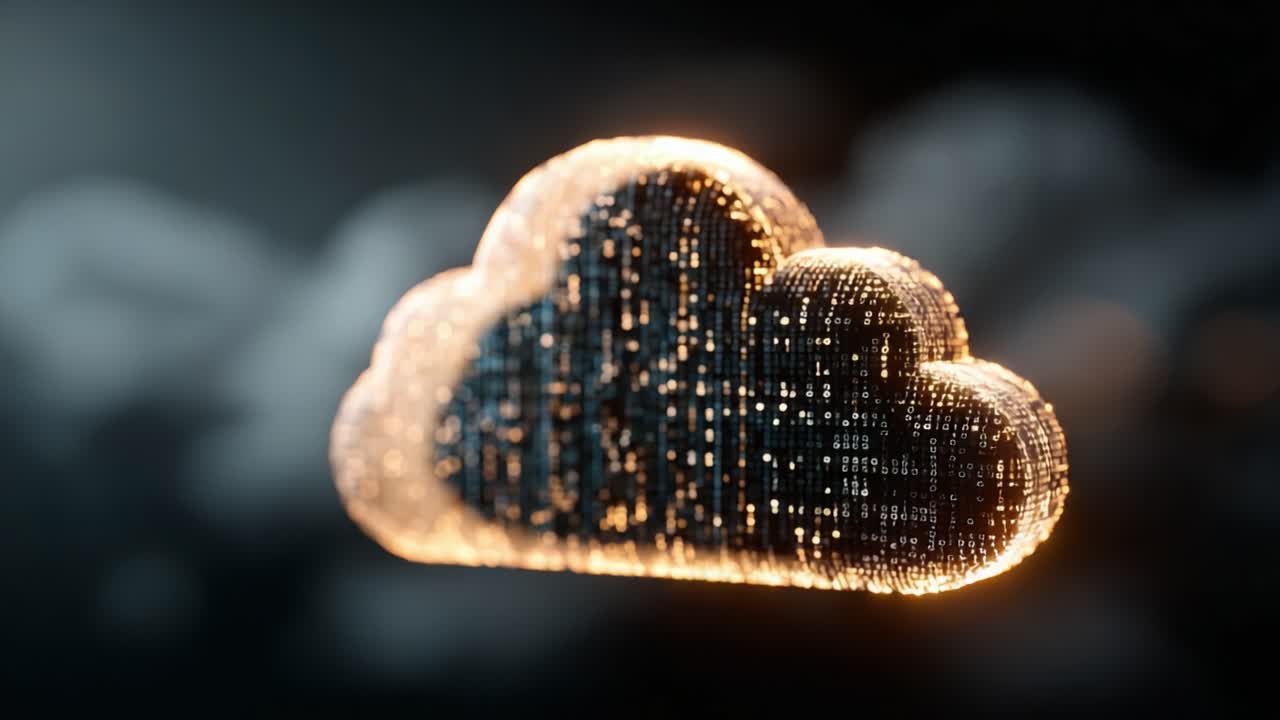 A Captivating Glimpse of a Digital Cloud Formed from Glowing Data Streams, Representing Modern Information Technology and Cloud Computing Concepts