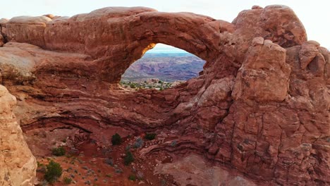 Aerial-View-of-Double-Arch-In-Arches-National-Park-in-Utah,-USA