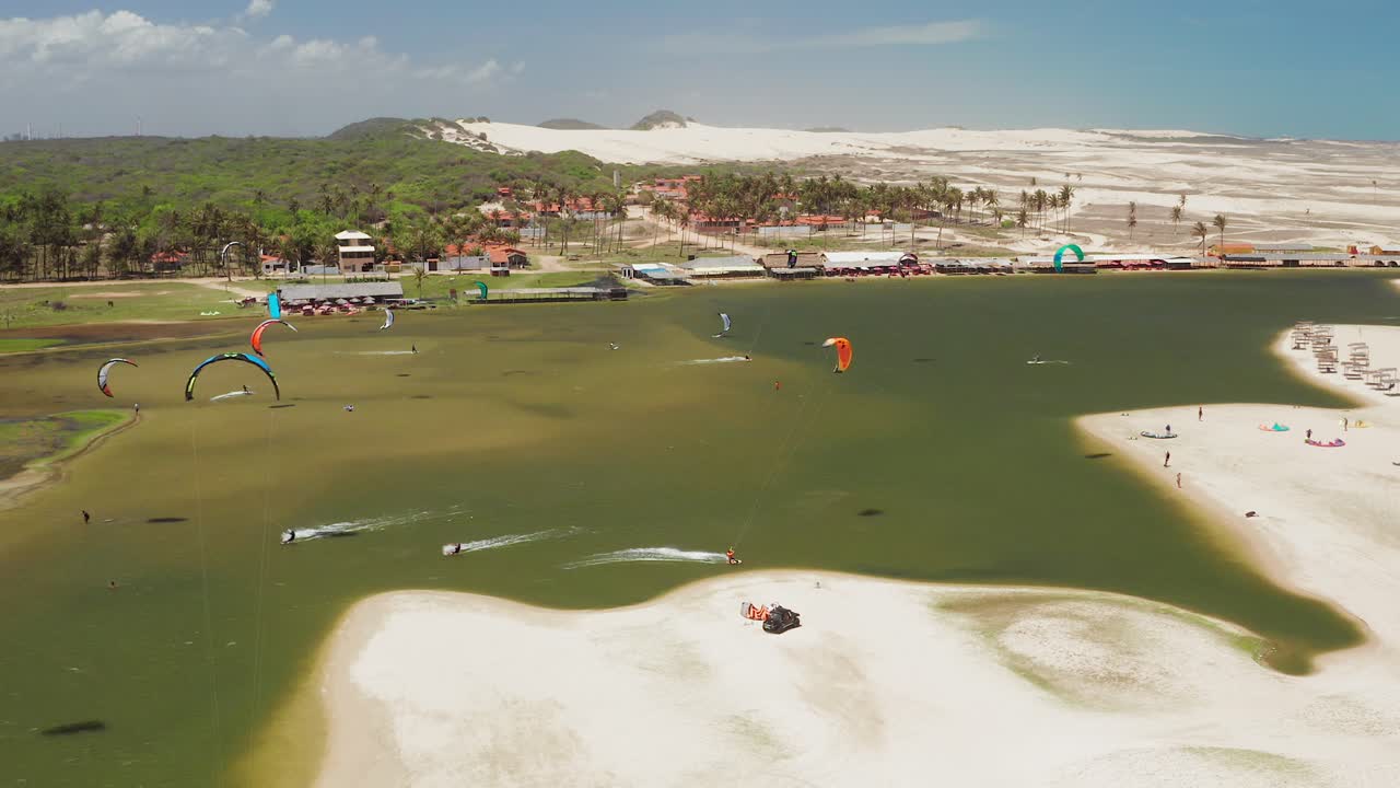 Aerial View of Kitesurfing Lagoon with Sand Dunes