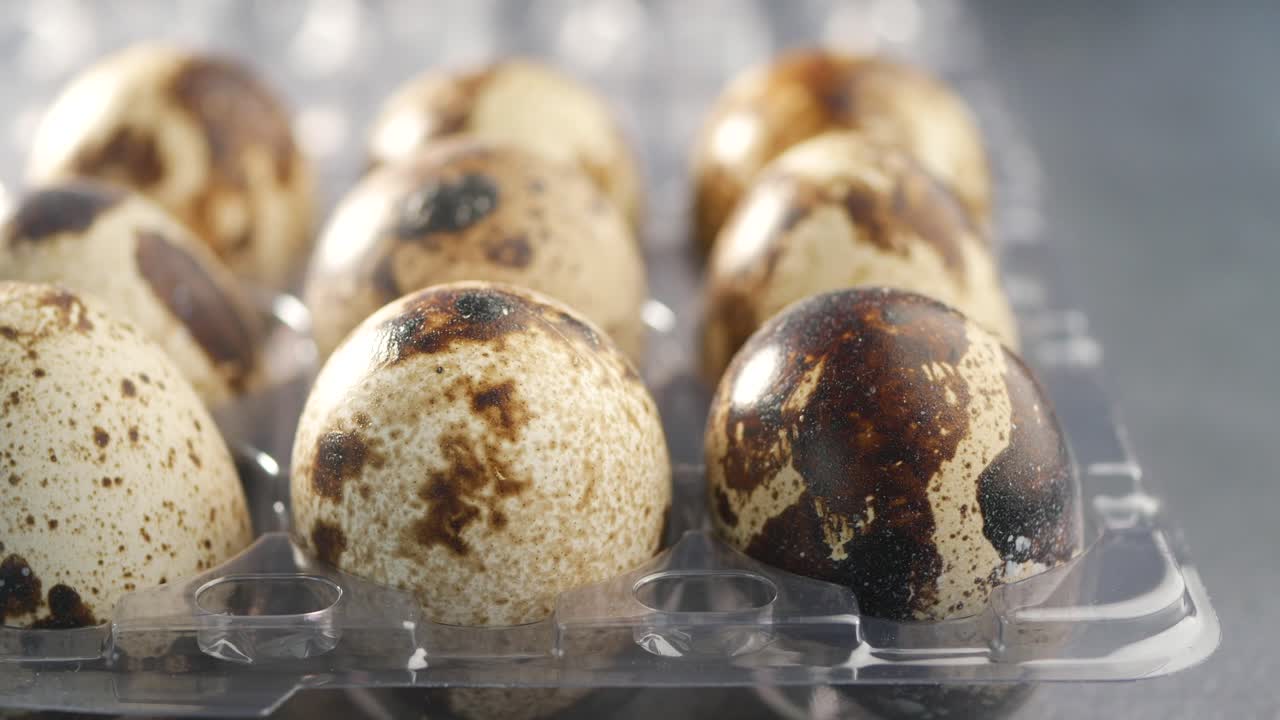 Quail Eggs in a Plastic Container