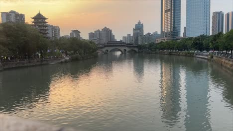 chengdu china capital city of sichuan province sunset skyline bridge