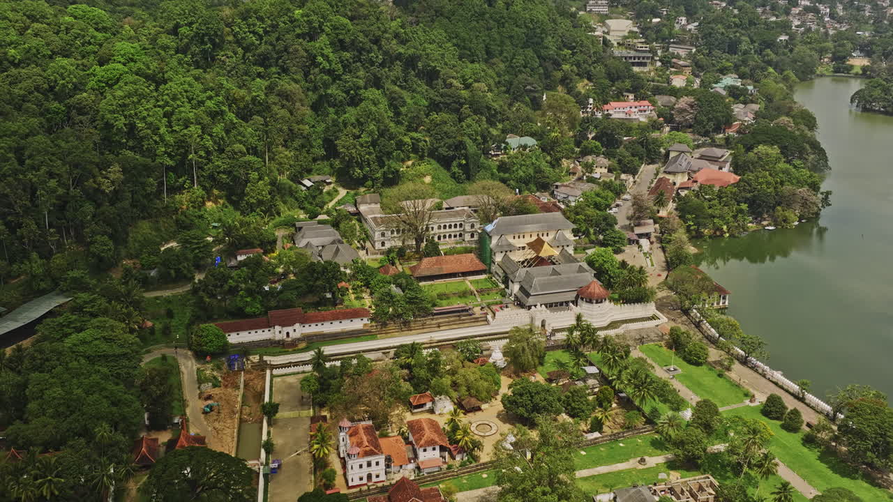 Kandy Sri Lanka Aerial v11 birds eye view drone flyover sacred city and temple of tooth relic, historical landmarks in central hill and views of Bogambara Lake - Shot with Mavic 3 Cine - April 2023