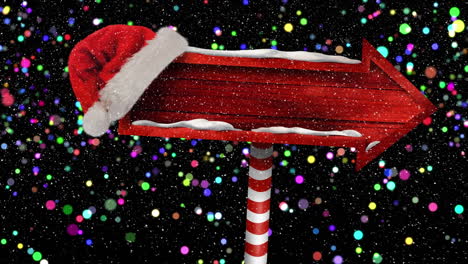 Animation-of-christmas-santa-claus-hat-on-red-sign-with-copy-space-and-lights-in-background