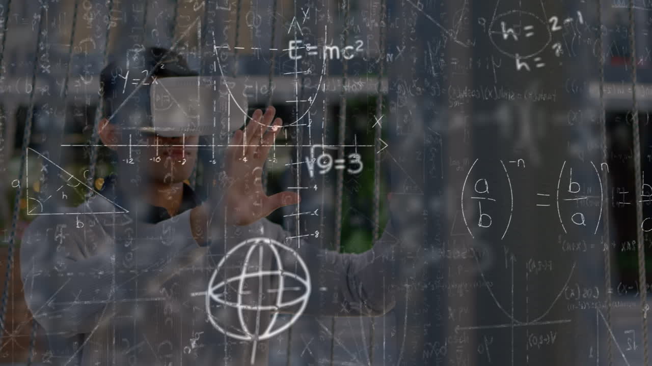 vr 헤드 ⁇ 을 사용하여 이중 인종 남성에 대한 수학 방정식의 애니메이션