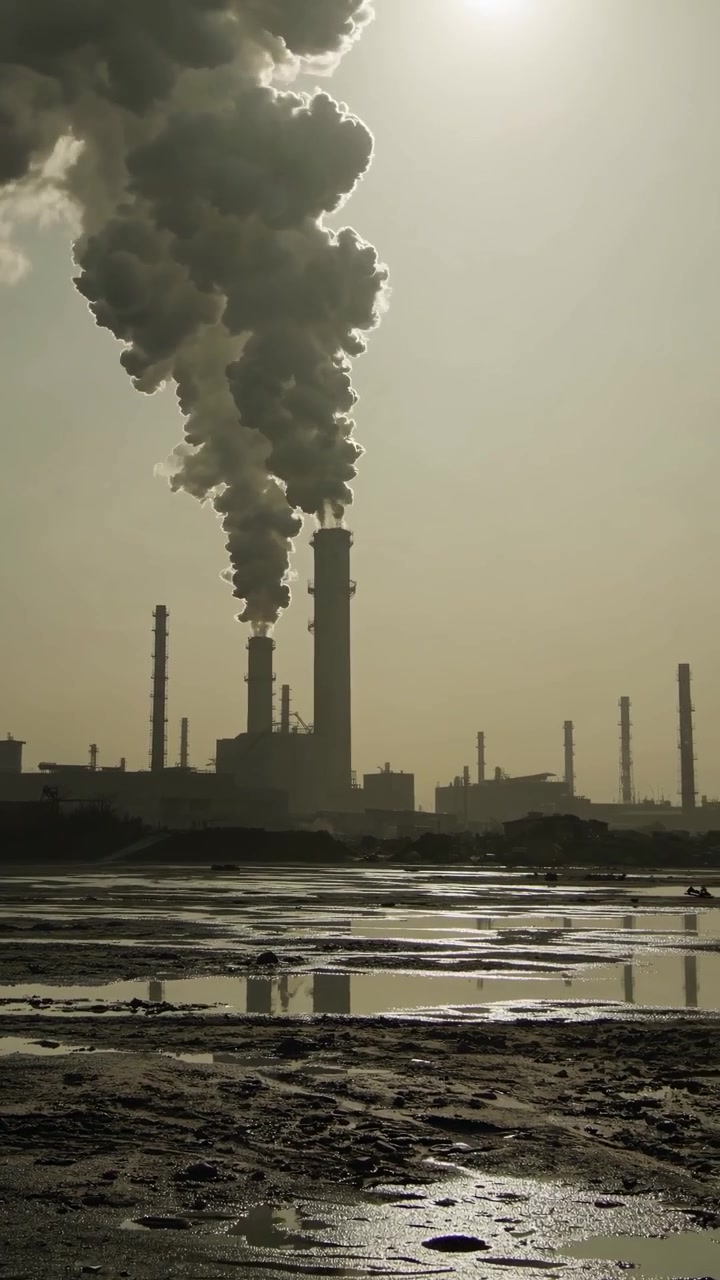Pollution from Industrial Factory Chimneys and Bubbling Toxic Liquid