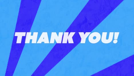 animation of thank you text banner against spinning radial rays on blue background