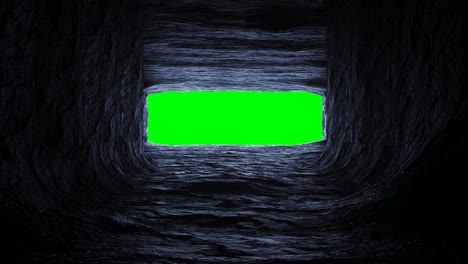 flying in rock futuristic cave, coridor. realistic green screen 4k animation.