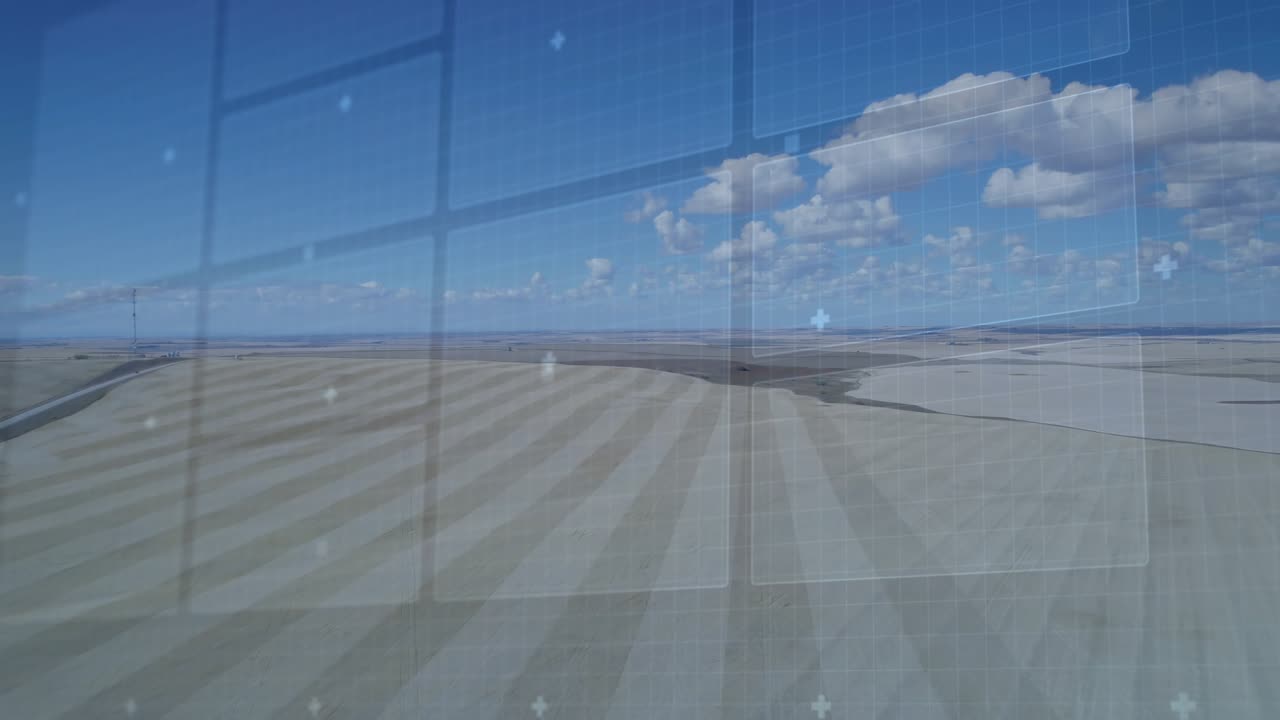 HUD activating circular target rotating and pulsing while camera moving forward, displaying data