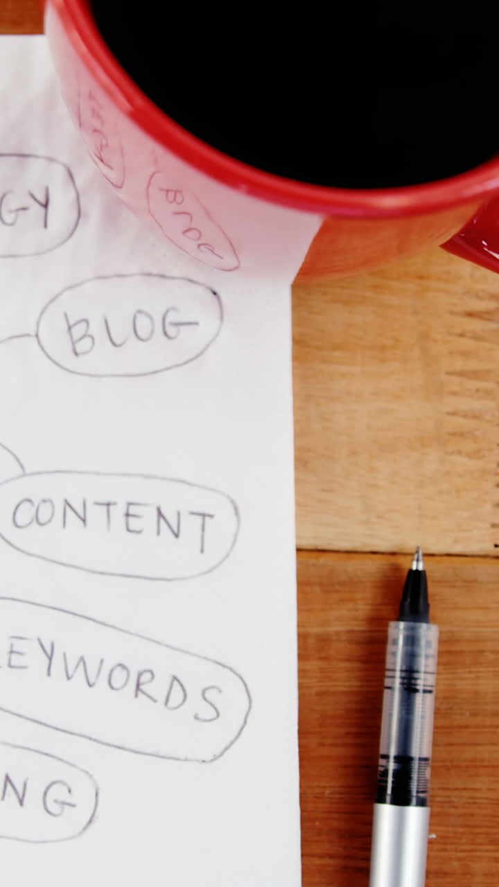 Close-up of coffee mug and business strategy plan