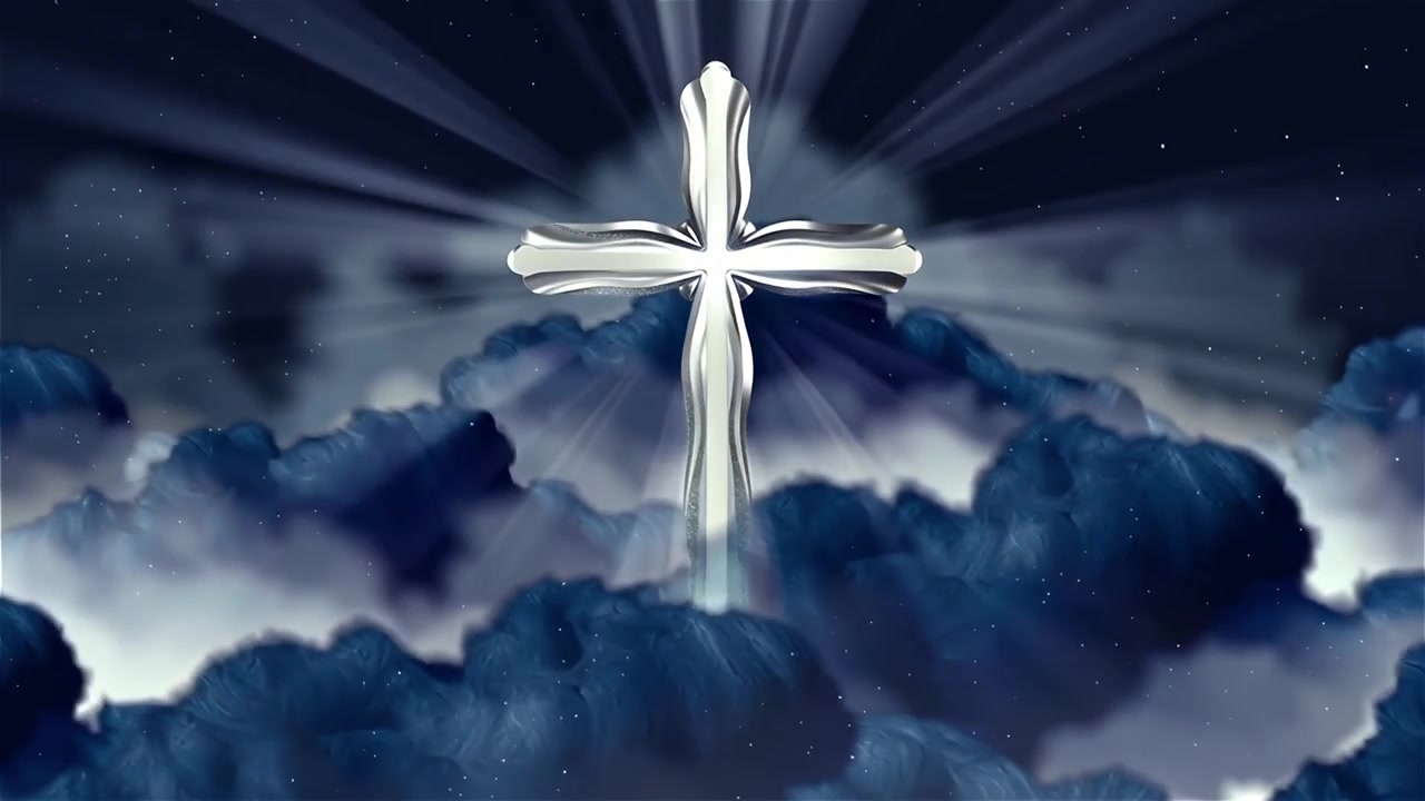 キリスト教の十字架と神聖な光が輝く礼拝用背景。