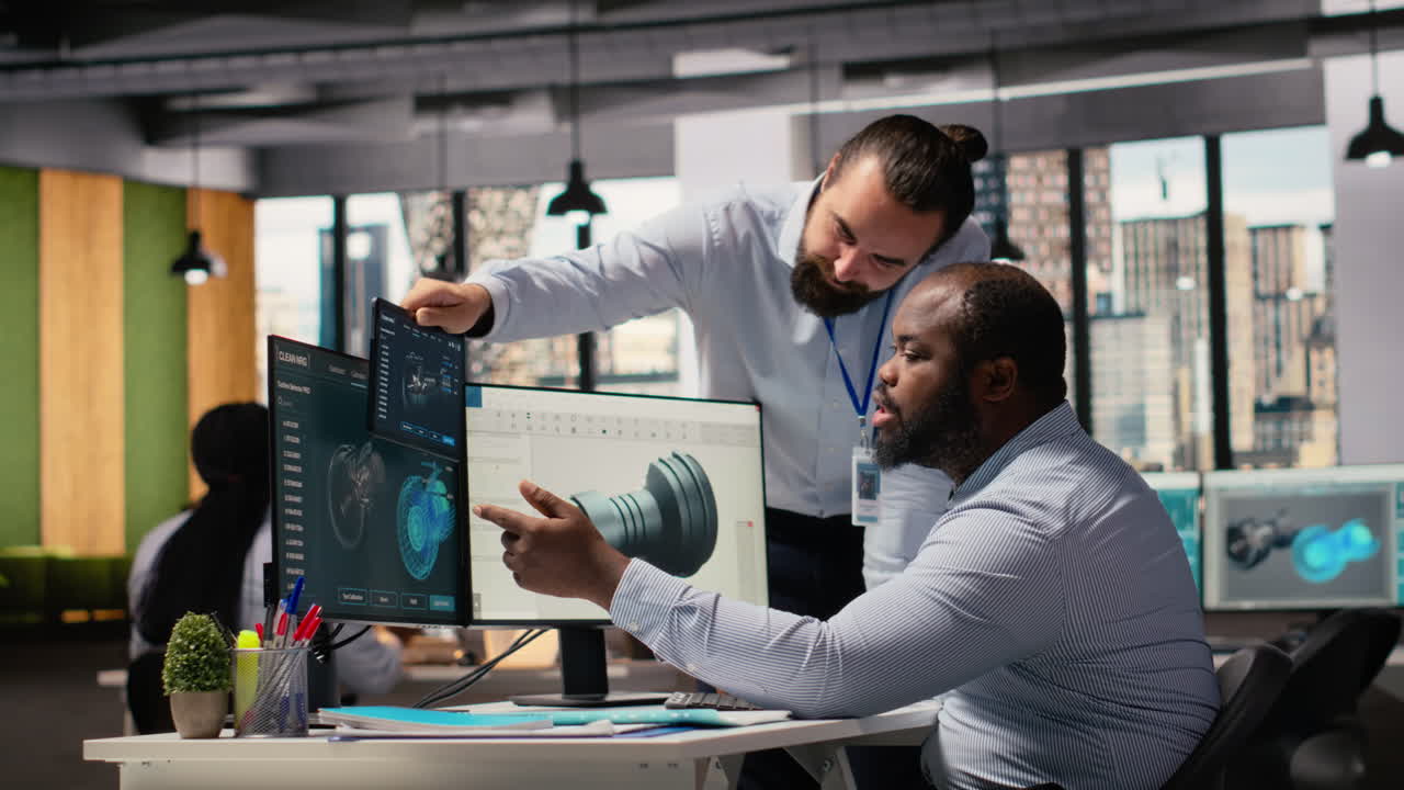 Team Of Technicians Working Together To Upgrade Turbine Parts
