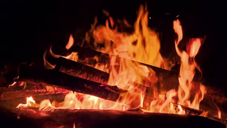 Close-up-of-a-campfire-at-night