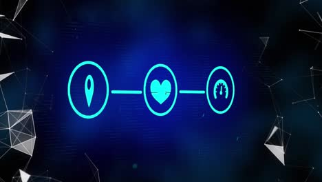 animación de iconos con red de conexiones y procesamiento de datos