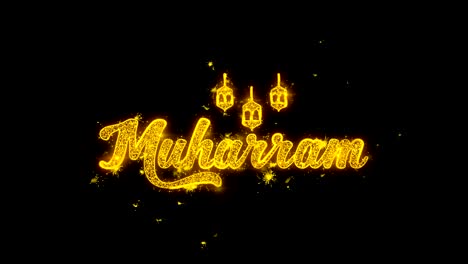 el texto del deseo de muharram hace chispas en el fondo negro.